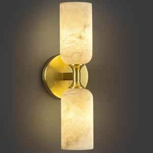 LMQNINE Natural Alabaster Wall Sconces Modern Gold Wall Lamp 14in Milky White Alabaster Vanity Wall Lighting for Bedroom Bathroom Staircases HallwayIncluded G9 Bulb,1 Pack