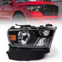 FIONE Halogen Headlights Assembly Compatible with Dodge Ram 1500 2019-2022 Replacement Headlamp with Black Frame Passenger Right Side RH 68316086AD 68316086AH