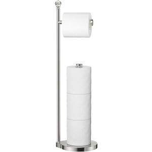 Toilet Paper Holder for Bathroom, Heavy Weighted Metal Free Standing Toilet Paper Storage with Crystal Ball, Toilet Paper Stand for Bathroom Accessories, Brushed Nickel [Holds MEGA Rolls]