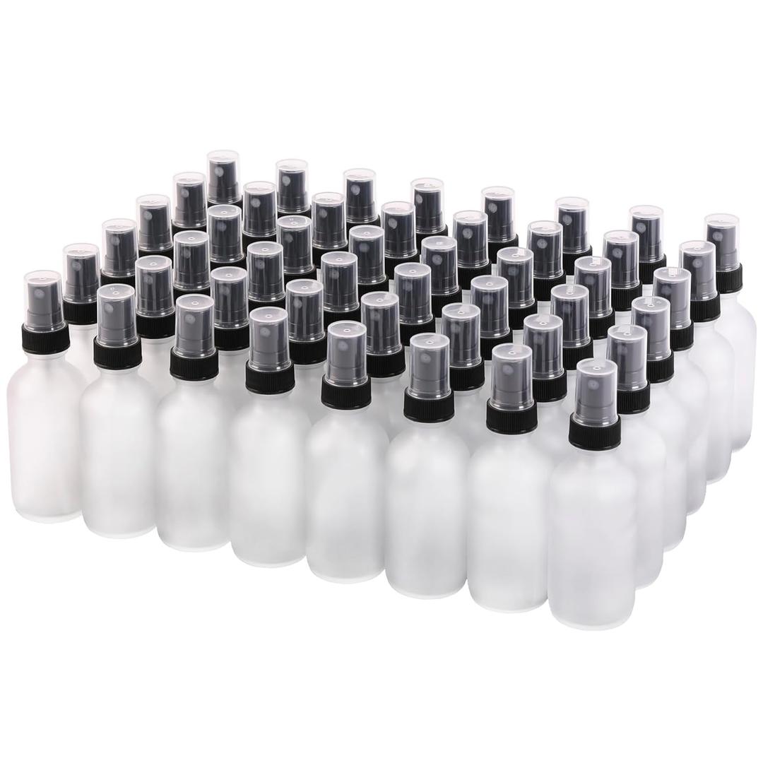 NOOEEISS Green Glass Small Spray Bottles 2 oz 48 Packs,Fine Mist Sprayer Pretty Finish,Refillable Containers mini spray bottles for Cleaning Solutions and Skin Care (Clear Frosted 48Pack)