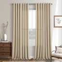 Beige Sand Linen Semi Sheer Curtains 102 Inches Length Long Grommet Bronze Rings Top Boho Farmhouse Neutral Window Curtains Drapes for Bedroom Living Room Large Window Sliding Glass Door 2 Panels Set (Oatmeal)