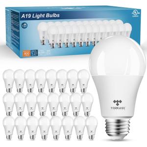 Torkase Light Bulbs, 9-Watt 800LM(60-Watt to 80-Watt Equivalent), Standard A19 LED Bulbs, Non-Dimmable, E26 2700K Soft White,Energy Efficient Frosted LED Light Bulbs,Flicker Free,UL Listed-24-Pack