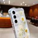 Compatible with Samsung Galaxy S24 Case Cute Pressed Dried Real Flowers Design Women Girly Shockproof Gliter Floral Clear Phone Cover for Galaxy S24 (White Flower)
