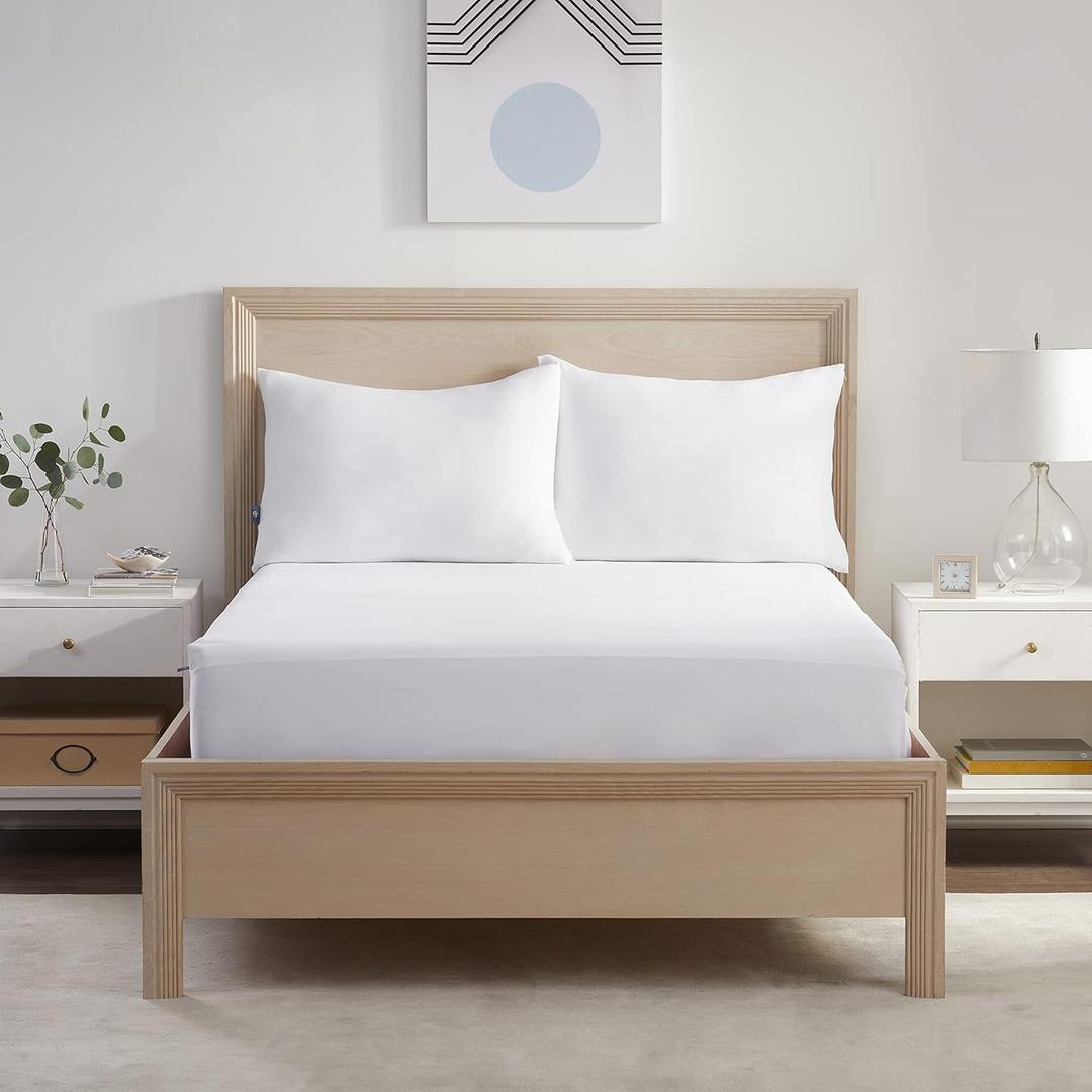 Serta Power Chill Queen Size Waterproof Mattress Cover, Soft and Breathable Cooling Mattress Protector, 15" Elastic Deep Pocket for Secure Fit, White