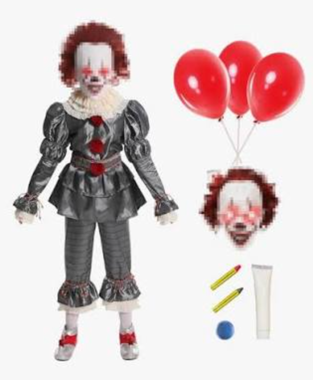 Clown Costume for Kids, Scary Halloween Costumes with LED Clown Mask Balloons Makeup Kit for RolePlay Party-(Over 4 Years Old) S1