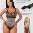 FeelinGirl Women Lace V Neck Cheetah Print Bodysuits Sleeveless Tummy Control Thong Shapewear Bodysuits for Plus Size Women Leopard XXL