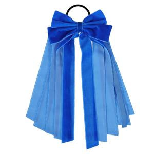2 x Velvet Elastic Hair Tie 11 Inch Long Velvet Ribbon Bowknot Headwear Fall Winter Ponytail Hair Accessories for Women Girls, Blue