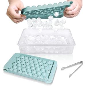 WIBIMEN Ice Cube Tray with Lid and Bin - Round Ice Trays for Freezer with Lid - Ice Cube Trays for Freezer with Ice Container (0.8"-2PACK Blue)
