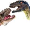 Dinosaur Toys Tyrannosaurus Rex and Blue Velociraptor Hand Puppets Dinosaur Animal World Action Figure Set Funny & Scared Head Hand Puppets for Home, Stage and Class Role Play Toys