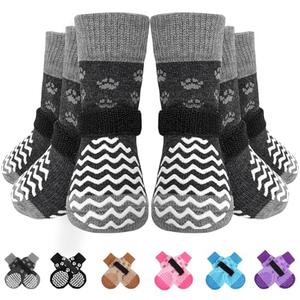 EXPAWLORER 3 Pairs Anti-Slip Dog Socks - Dog Shoes for Hot/Cold Pavement,Soft Paw Protector for Wooden Floor, Prevents Licking, Slipping for Puppy Small Medium Large, Senior Dogs Grey Medum
, M