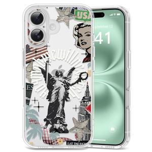 Dibrell for iPhone 16 Case, [Full Camera Protection] [Not Yellowing] [Military-Grade Drop Protection] Cute Clear Slim Shockproof Protective Phone Cover for Women Girls 6.1", Liberty Land/Grey