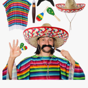 Unittype 6 Pcs Mexican Costume Set Sombrero Hat Serape Striped Crop Top Mustache Maracas Outfit Fiesta Party Decorations