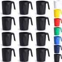 Kyraton Plastic Mug Set 12 Pieces, Black Unbreakable And Reusable Light Weight Travel Coffee Mugs Espresso Cups Easy to Carry And Clean, Dishwasher Safe