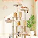 Taoqimiao Cat Tree, 66.2-Inch Cat Tower for Indoor Cats, Plush Multi-Level Cat Condo with 7 Scratching Posts, 2 Perches, 2 Caves, Hammock, 2 Pompoms, Beige MS013M