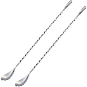 Briout Bar Spoon Cocktail Mixing Stirrers for Drink, Stainless Steel 12 Inches Long Handle, Silver 2 Pieces (12"-Drop Shape)