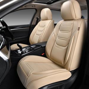 Car Seat Covers Full Set, Breathable Leather Automotive Front and Rear Seat Covers, Car Seat Protectors Full Set, Compatible with Most Vehicles, SUV (Faddish Beige, Front Pair)
