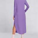 MISFAY Fall Dresses for Women 2026 Casual V Neck Long Sleeve Split Maxi Dress Loose Shirt Dress Solid Outfits with Pockets (M)