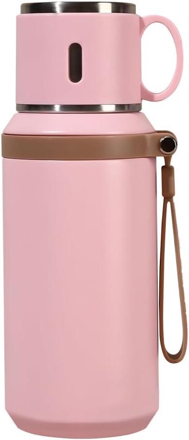 MiOYOOW Travel Mug, 600ML Stainless Steel Thermos with Cover Lid, Leakproof Insulated Water Bottle for Men Women (Pink)