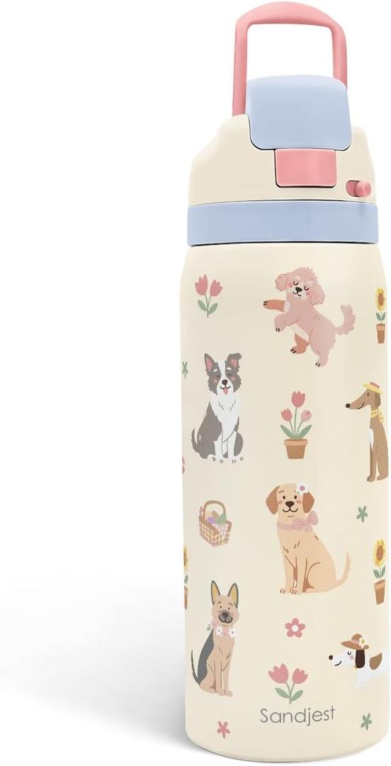 Gift for Dog Lover Stainless Steel Water Bottle, Vacuum Insulated, Push-Button Lid, 32 oz for Dog Mom Women Girls Friends Teens Birthday Christmas