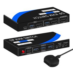 kvm Switch 1 Monitors 2 Computers 8K@60HZ4K@120HZ4 Port USB3.0with 1 USB C,displayport kvm switches,dp kvm Switch 2 Computers 1 Monitor,Supports Multiple Operating Systems.