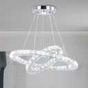 LED Modern Crystal Chandelier 19.7 x 11.8 inches Ceiling Pendant Light 2 Rings Adjustable Stainless Steel Lighting Fixtures Dining Room Living Room (White) (2 Ring-Coolwhite)