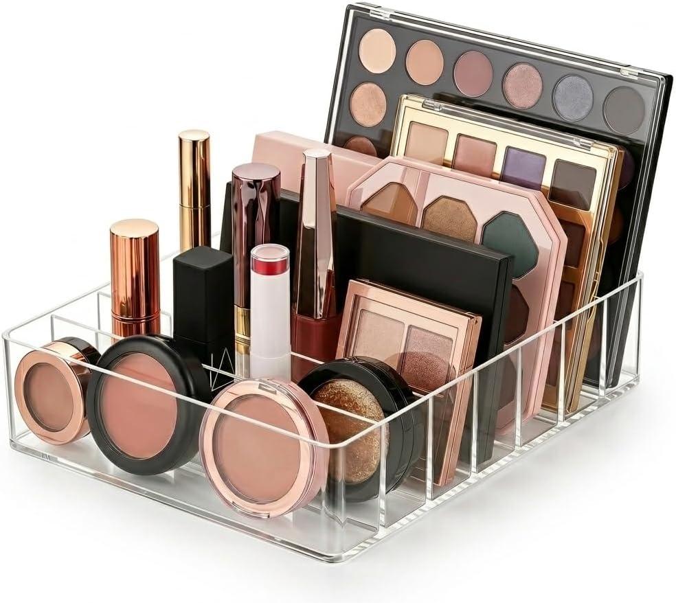i-laesh 7-Slot Acrylic Makeup Palette Organizer - Clear Makeup Organizer 0.98" Wide Slots, Eyeshadow Holder for Vanity Drawer, Fits Thick Palettes, Blushes, CDs, Anime Badges & Craft Paints