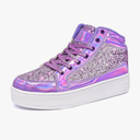 IGxx Womens Platform Glitter Shoes Black High Top Sparkly Sneakers Shiny Fashion Bling Dressy Sequin Metallic Sneakers Disco Wedding Shoes Size 40