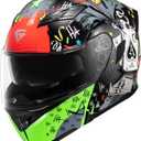 KYPARA Motorcycle Dual Visor Flip up Modular Full Face Helmet with DOT Certification of Impressionism (Black Pocker, L)