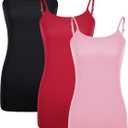WILLBOND 3 Pieces Women Basic Long Tanks Adjustable Spaghetti Strap Camisole Top (Medium, Black, Red, Pink)