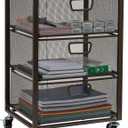 Mind Reader 3-Drawer Rolling Storage Cart, Office Organizer with Wood Top, Multipurpose Portable Cabinet with Wheels, Metal Mesh, Black
