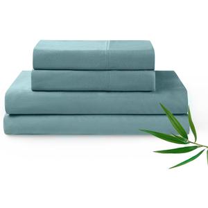 YnM Cooling Bed Sheet Set with 100 Percent Rayon Derived from Bamboo, 400TC Fabric with 2 Pillowcases and Flat Sheet, Deep Pocket Fit 19'', Silky-Soft & Sweat Wicking, 4 Piece (Queen, Sea Grass)