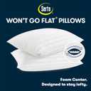 Serta Won't Go Flat Standard/Queen Size Set of 2 Down Alternative Bed Pillows, Extra Life Foam Core with Medium Support, Perfect for Back, Stomach or Side Sleepers, White