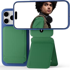 MOFT Phone Tripod Stand Selfie Stick for iPhone, Multi-Angles iPhone Stand, Lightweight & Portable Phone Holder, Strong Magnets, MOVAS Vegan Leather, Travel Essentials, Oz Green (Without Card Slot)