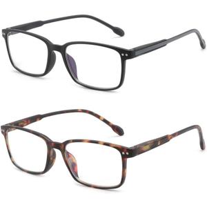 BLUEMOKY Reading Glasses for Women Men, Blue Light Blocking Glasses 2 Pack, Computer Readers, Spring Hinge (Blakc & Tortoise Rectangle)