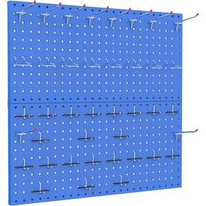 TORACK Metal Pegboard Wall Organizer 24" x 24" or 12" x 48", 70 PCS Tools Storage Pegboard for Garage Tool Organizer Pegboard with Peg Board Hooks for Workbench(Blue)