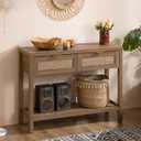 SICOTAS Console Table with Rattan Drawers - Boho Rattan Entryway Table with Storage, Small Console Tables for Entryway, Entry Tables for Hallway (1 Piece, Reclaimed Caramel Oak)