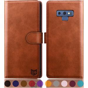 SUANPOT Galaxy Note 9 RFID Wallet Case - Leather Flip Folio, Credit Card Holder for Men & Women, Light Brown