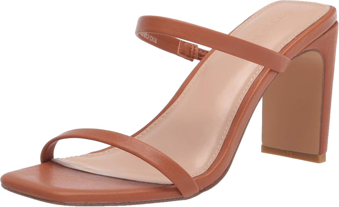 The Drop Women's Avery Square Toe Two Strap High Heeled Sandal (8.5, Toffee)