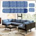 14Pcs Outdoor Cushion Covers Replacement Washable Waterproof UV w/Zipper for 6-Seaters Sofa Patio Slipcovers Set Seat and Back Covers Only (Blue Charming, 25.6x25.6inch)