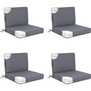 25x25 in Outdoor Foam Deep Seat Cushion Set of 4, Water-Resistant & Fade-Resistant Outdoor Chair Cushions, Replacement for Patio Furniture Deep Seat Sofa & Couch,Light Gray, 25x25x3"/25x14"-4set