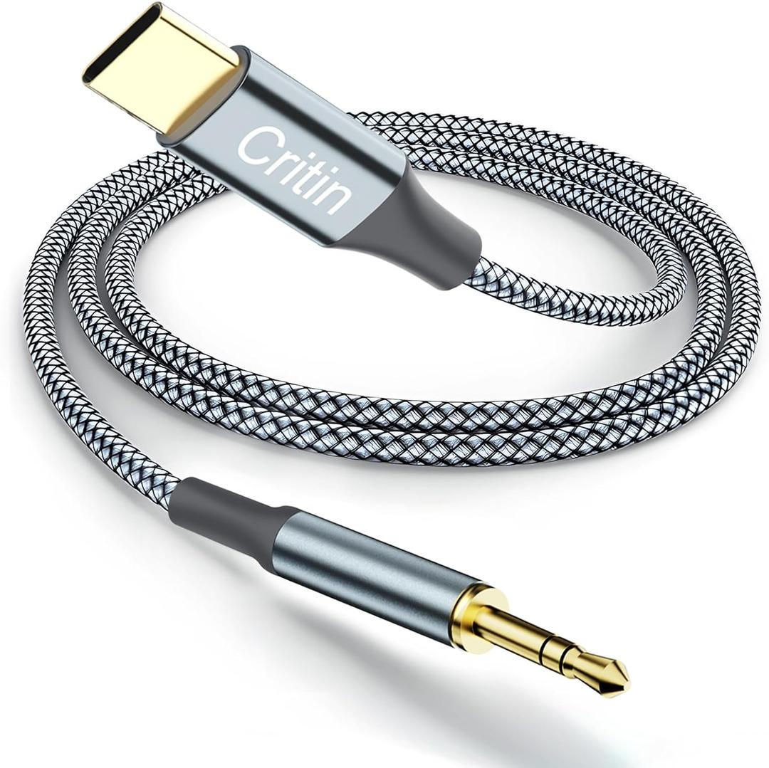 Aux to USB C Adapter, Braided 3.5mm to USB C Audio Cable, Stereo TRS Male to Male Connector Compatible with iPhone 16/15 Series, iPad Pro/Air, Google Pixel 7/6