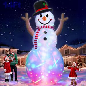 14 Ft by 7.5 Ft Huge Christmas Inflatable Snowman with Rotating Colorful Lights Hat & Scarf Christmas Decorations Outdoor with Build-in LED Lights Xmas Blow Up Yard Decor for Lawn Garden Holiday