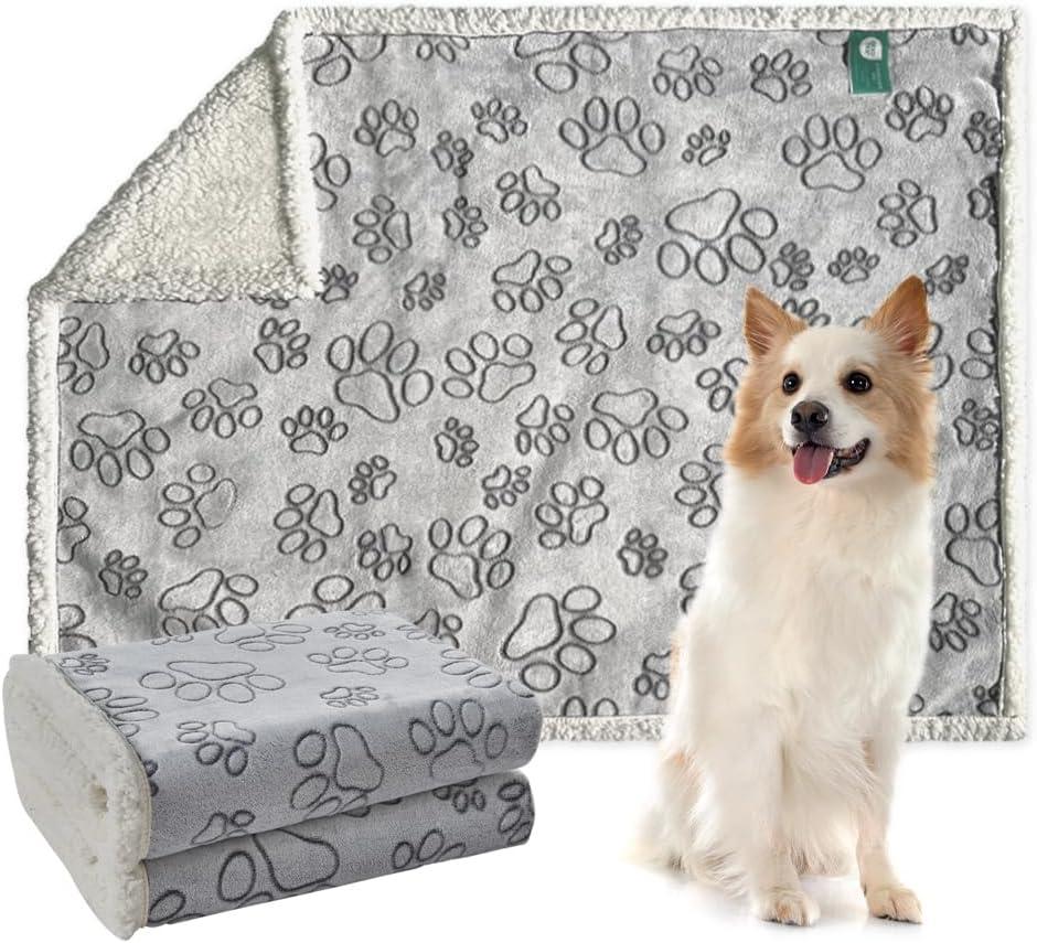 Qeils Dog Blankets for Dogs - Waterproof Pet Blanket Washable - Sherpa Fleece Puppy Blanket, Soft Plush Reversible Dog Blanket for Bed Couch Car Sofa, 40"X50", Grey Paw Print