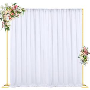 Wokceer 10x10 FT Backdrop Stand Heavy Duty Pipe and Drape Kit, Adjustable Gold Backdrop Stand for Wedding Birthday Party Photography Photo Booth Background Christmas Decoration (10 FT x 10 FT, Gold-10FT-E)