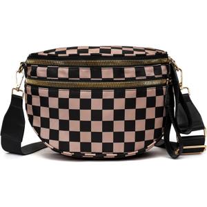 Eslcorri Crossbody Bags for Women - Fashion Sling Purse Shoulder Bag Fanny Pack Leather Causal Chest Bum Bag Cross Body Purse (#128 Checkered Black Coffee)