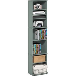 Furinno Jaya DVD Shelf, 8-Tier Tall Narrow CD Rack, Media Shelf with Adjustable Shelves, DVD Storage Cabinets for CD Bluray Game Disc, Easy Assembly, for Living Room, Home Office, Sage Green