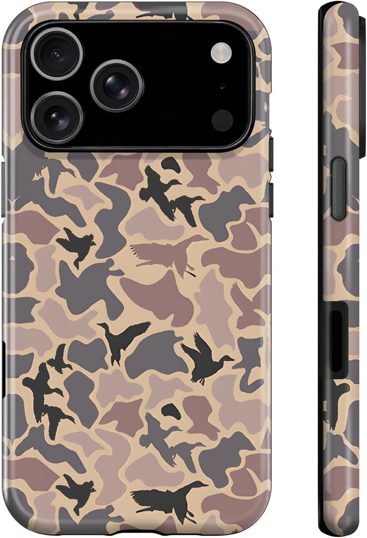 Case for iPhone 17 Pro Max,Duck Camo Camouflage Hybrid 2 Layer Hard Shell Silicone Protective Pattern Design Phone Case for Women Boy