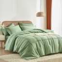 Yogeneg King Size Comforter Set 7 Piece Bed in a Bag,Grid Pinch Pleat Sage Green Bedding Set,Striped Textured Soft Microfiber Comforter with Sheet Set,All Season Complete Bed Set(Sage Green,King)