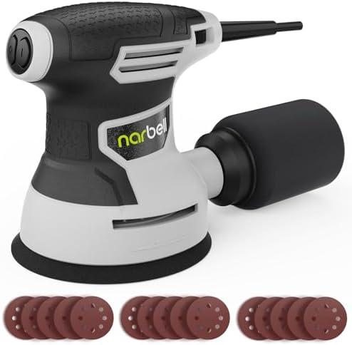 NARBELL Orbital Sander 3.0AMP(360W),14000RPM Random Orbit Sander Tool with 6 Variable Speeds, 5" Electric Palm Sander Kit with Dust Bag,15pcs Sandpapers for Woodworking & Sanding, Light Gray