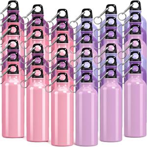 Yaomiao 36 Pcs Lightweight Aluminum Water Bottle Bulk 17 oz Leak Proof Bike Water Sports Bottles with Buckle and Twist Cap Team Reusable for Sports Gym Bicycle Camping(Pink Tones)